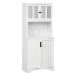 HOMCOM Accent Kitchen Buffet and Hutch Wooden Storage Cabinet with Glass Framed Door, and Microwave Space, White