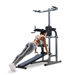 Soozier Power Tower with Dip Station Sit-up Bench Pull-up Bar Combo Exercise Ab