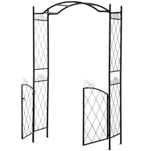 Outsunny 85" x 19" Metal Garden Arch & Gate with Scrollwork for Climbing Vines Decoration & Ground-Mountable Columns