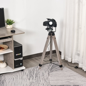 HOMCOM Floor Lamp Steel Pine Non-Slip Feet Height Adjustable Home Office Black Wood Color