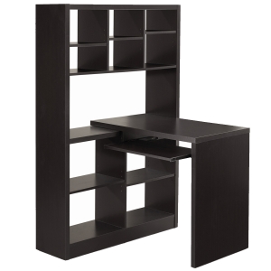 Monarch Contemporary Left or Right Facing Adjustable Hollow Core Corner Desk with Storage Shelves and Pull Out Keyboard Tray - Cappuccino