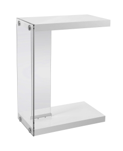 Monarch 25" Modern Tempered Glass Panel Frame C-Shaped Side Accent Table - Glossy White Finish