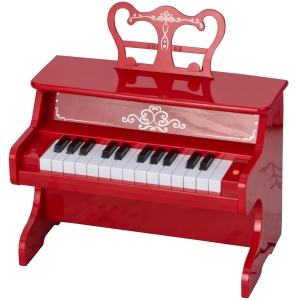 Qaba Kids Mini Piano Toy with 25 Keys Simulated Piano Sound, a Realistic Piano Look, & Side Book Holder - Red