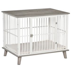 PawHut Decorative Dog Crate Pet Cage Kennel w/ Soft Cushion for Small & Medium Dogs, Grey