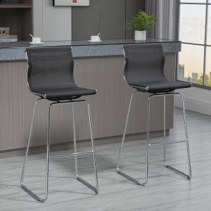 HOMCOM DUO Bar Stool Pub Chair Set Dining Stools w/ Backrest Steel Legs Breathable Mesh Seat for Kitchen Island Counter Modern Elegant, Black