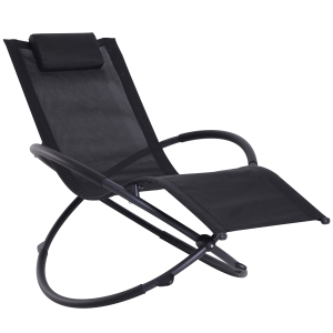 Outsunny Orbital Foldable Zero Gravity Lounger Seat Outdoor Patio Chaise Lounge Garden Rocking Chair w/ Pillow Black