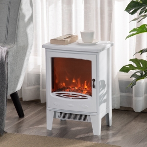 HOMCOM Electric Fireplace Stove, Free standing Fireplace Heater with Realistic Flame Effect, Overheat Safety Protection, 750W/1500W, White