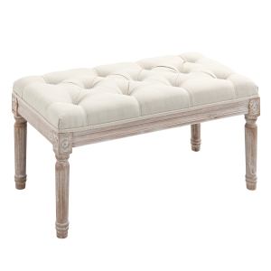 HOMCOM Ottoman Bench Vintage Footrest w/ Button Tufted Seat, Distressed Legs, Beige