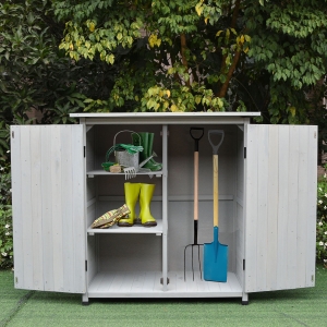 Outsunny Wooden Garden Storage Shed Fir Tool Cabinet Organizer with Asphalt Roof and Double Door for Outside, Garden and Yard