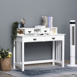 HOMCOM Study Writing Desk Computer Table Workstation with Removable Shelf 2 Drawers Wide Tabletop for Study Office Dorm White