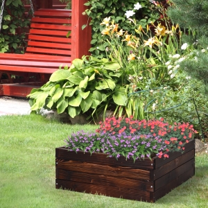 Outsunny Raised Garden Bed Elevated Wooden Planter Box for Backyard, Patio to Grow Vegetables, Herbs, and Flowers