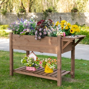 Outsunny 49'' x 21'' x 29'' Wooden Raised Garden Plant Stand Tall Flower Bed w/ Clapboard