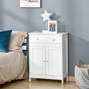 HOMCOM Modern Storage Cabinet Side Cupboard with Drawer and Adjustable Shelf for Living Room, Bedroom, Hallway, White