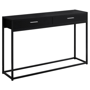 Monarch 48" Contemporary Industrial Accent Hall Sofa Console Table with 2 Drawers and Minimalist Metal Base - Black / Black Metal