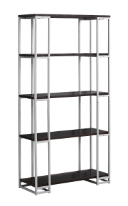 Monarch 60" Contemporary Open Concept 4 Shelf Bookshelf - Cappuccino / Silver Metal