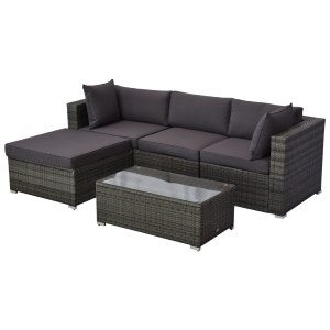 Outsunny Outside Rattan Wicker Furniture Couch Lounge Set for Patio, Backyard and Porch - Grey
