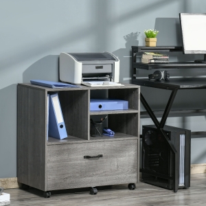Vinsetto Mobile Lateral File Cabinet with Large Drawer for Letter and Legal Sized, Filing Folder Storage Organizer, Grey Wood Grain