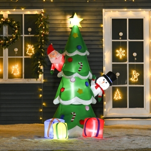 HOMCOM 7 Feet Tall Christmas Inflatable Tree, LED Lighted with Santa Claus, Snowman and Gift Box for Home Indoor Outdoor Garden Lawn Decoration Party Prop