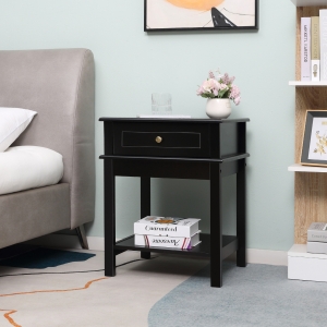 HOMCOM Modern Nightstand, Accent End Side Table with Drawer and Storage Shelf, Bedside Table for Bedroom Living Room, Black
