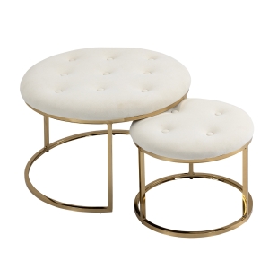 HOMCOM Nesting Coffee Table Set of 2, Round End Tables with Button Tufted Top for Living Room, Bedroom, White