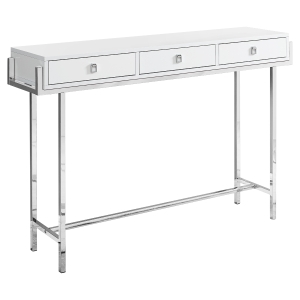 Monarch 48" Contemporary 3-Drawer Storage Chrome Metal Frame Accent Hall Sofa Console Table - Glossy White Finish