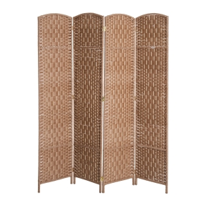 HomCom 6' Tall Wicker Weave 4 Panel Room Divider Privacy Screen - Natural Blonde Wood