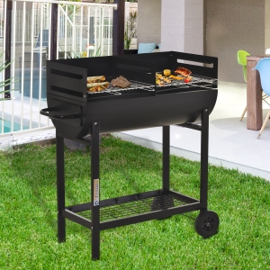 Outsunny 35.5" Portable Outdoor Charcoal BBQ Grill Cart 2 Rolling Wheels
