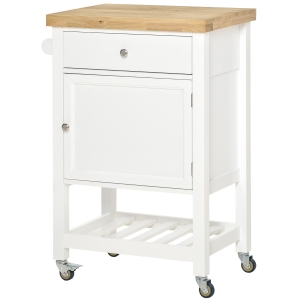 HOMCOM Utility Rolling Kitchen Island Cart w/ Storage Shelf, Wheels, Smooth Top, White