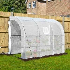 Outsunny 10' x 5' x 7' Outdoor Walk-In Wall Greenhouse with Windows and Doors & 2 Tiered 6 Wire Shelves White