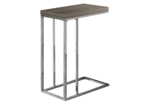 Monarch 25" Contemporary Polished Chrome Metal Frame C-Shaped Side Accent Table - Dark Taupe Finish