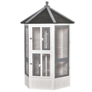 PawHut 72" Large Wooden Bird Aviary Cage w/ Perches Lockable Door and Nest Window