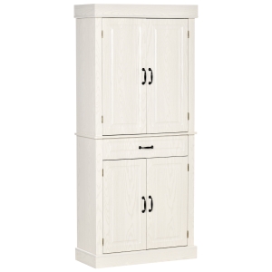 HOMCOM 71" Freestanding Kitchen Pantry with 4 Doors, and 2 Large Cabinets, Tall Storage Cabinet with Wide Drawer for Kitchen Dining Room, White