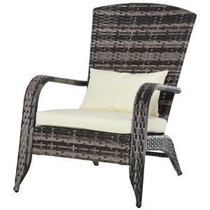 Outsunny Patio Adirondack Chair with All-Weather Rattan Wicker, Soft Cushions, Tall Curved Backrest for Deck or Garden, Cream White