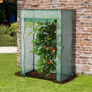 Outsunny 40"L x 20"W x 59"H Walk-in Garden Greenhouse with Durable Steel Frame Outdoor Hot House Tomato Plant Warm House w/ Roll up Door, PE Cover, Green