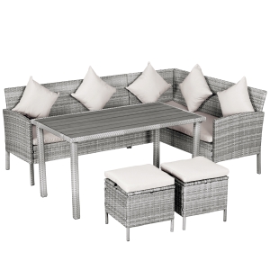 Outsunny 5Pcs Rattan Dining Set Sofa Table Footstool Outdoor w/ Cushion Garden Furniture