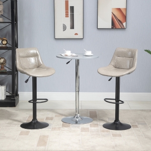 HOMCOM Modern Swivel Bar Stools Adjustable Height Bar Chairs in PU Leather with Footrest, Set of 2, Grey