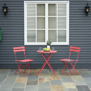 Outsunny 3pc Garden Table Set Foldable Dining Set with 1 Round Table and 2 Chairs Backyard Outdoor Red