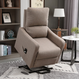 HOMCOM Electric Lift Recliner Chair Rising Power Chaise Lounge Fabric Sofa with Remote Control & Side Pocket for Living Room, Brown