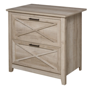 HOMCOM Retro Wooden 2-Drawer Lateral File Chest Cabinet Pedestal for Document Storage with Hanging Bar for Letter/Legal Size, White Oak