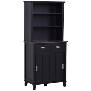 HOMCOM 67" Freestanding Buffet with Hutch, Kitchen Cupboard Storage Cabinet with Sliding Doors, Drawers and Open Shelves, Adjustable Shelving, Black