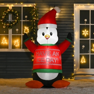 HOMCOM 6ft Christmas Outdoor Inflatables Penguin with Santa Hat and Sweater Lighted Blow Up Decorations for Holiday Party Xmas Yard Garden