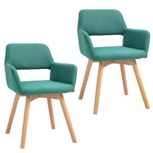 HOMCOM Dining Chairs Set of 2 Home Modern Accent Armchair for Bedroom Living Room with Fabric Surface and Solid Wood Legs, Green