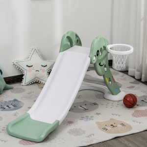 Qaba Kids Slide with Basketball Hoop Toddler Climber Freestanding Slider Playset Playground Slipping Slide Indoor Outdoor Exercise Toy Activity Center for 3-6 Years Old Green