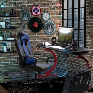 Vinsetto High Back Racing Style PU Leather Office Chair Lumbar Support Blue