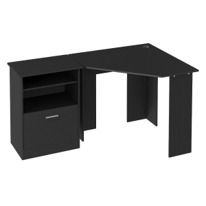 HOMCOM Computer Desk with Printer Cabinet, L-Shaped Corner Desk with Storage, Study PC Workstation for Home Office, Black