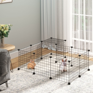 PawHut Pet Playpen, DIY Small Animal Cage Fence, Customizable Two-Storey Crate Kennel, for Rabbit Chinchilla Hedgehog Guinea Pig, Black