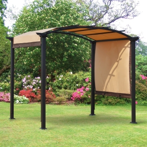 Outsunny 10' x 8' Outdoor Retractable Canopy Pergola Steel Frame Patio Pergola Shelter Sun Shade with Arc Roof, Beige