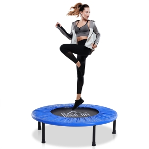Soozier Φ40” Foldable Mini Fitness Trampoline Home Gym Yoga Exercise Rebounder Indoor Outdoor Jumper with Safety Pad, Blue/Black