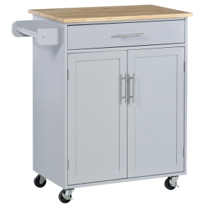 HOMCOM Kitchen Island Cart Rolling Trolley Cart with Drawer, Storage Cabinet & Towel Rack, Grey