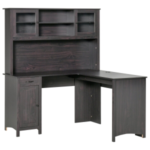 HOMCOM L-Shaped Desk with Hutch, Computer Desk with Drawers, Home Office Corner Desk Study Workstation Table with Storage Cabinets Shelves, Coffee
